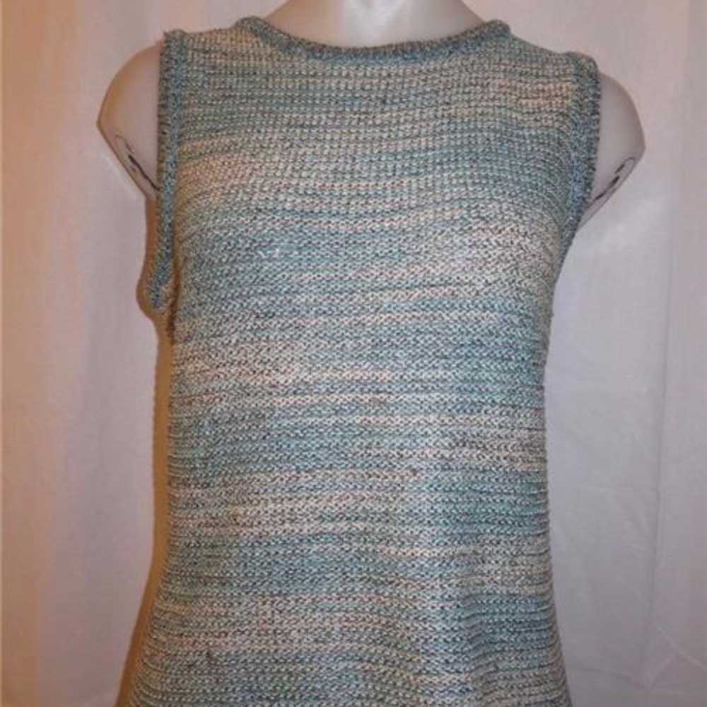 ST. JOHN SPORT AQUA/BLACK/OATMEAL SWEATER TANK - S